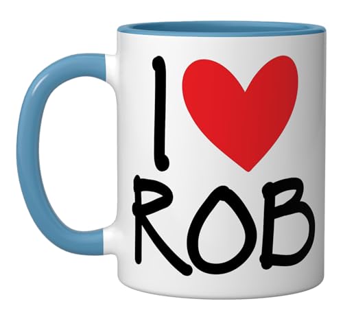 Taza de cerámica personalizada I Love Rob azul/blanca miniatura 1