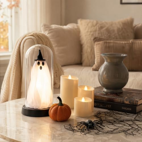 AIZXING Halloween Decorations-Halloween Decor Indoor-Light Up Ghost in Glass Cloche | Cute Ghost with Light for Home Kitchen Mantel Tabletop Party Decor and Holiday Decorations - image 1