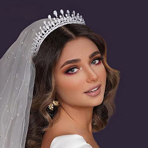 Fasnahok Full Cubic Zirconia Cz Wedding Crown Bridal Tiaras Lengthened Pageant Headpieces Handmade Princess Hair Jewelry Accessories For Women Silver #TOP1