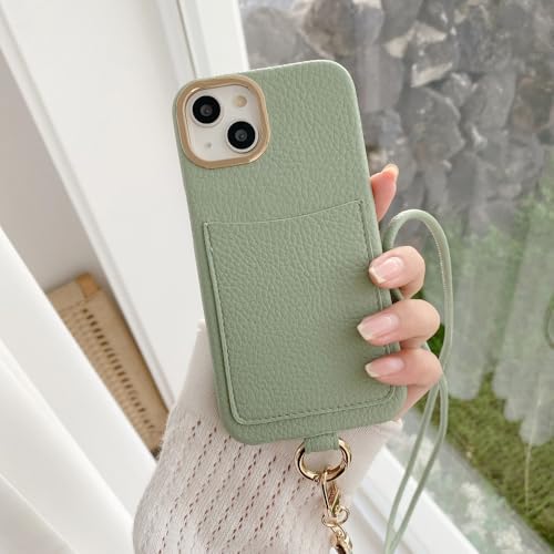 Porte-cartes et bandoulière intégrés sur cet étui cuir iPhone 14 Plus
