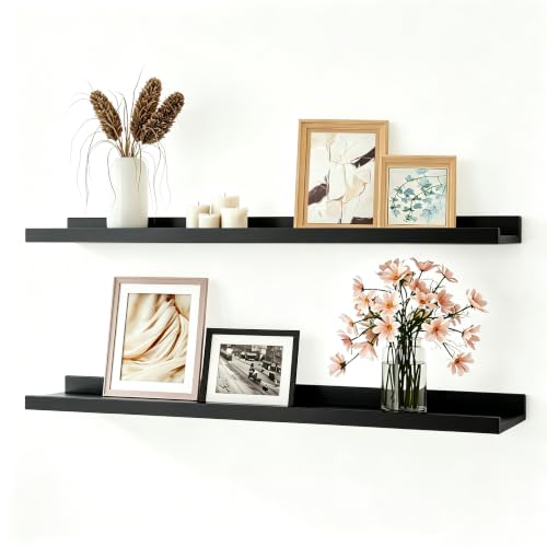 Image of Black Floating Shelves for Wall Decor, 32 in Shelf with Lip Set of 2