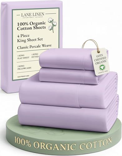 Image of LANE LINEN 100% Organic Cotton Fully Elasticized King Sheet Set, Low Pilling Fade Resistant Machine Washable Naturally Cooling King Bedding Set, Soft & Comfy Cotton Sheets - Orchid Petal