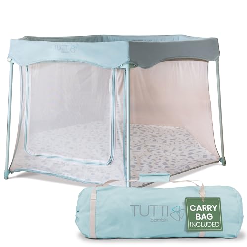 Tutti Bambini Baby Playpen - Foldable Playpen for Baby and Toddlers with Mesh Walls, Zip Door, Floor Mat & Travel Bag, 135 x 135 x 75 cm (Ocean Stone) - NEW 2025 Version option