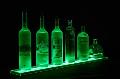 Wall Mount LED Liquor Shelf and Bottle Display (2 ft length) - Programmable Shelving Includes Wireless Remote, Brackets, and Power Supply - COMFORTABLY HOLDS 4-6 BOTTLES