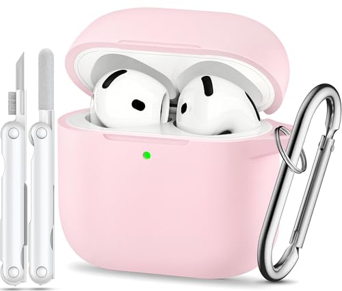 TNSNK for AirPods 4 Case Pink with 3-in-1 Cleaner Kit & Keychain, Skin-Soft Silicone Drop Protection iPod 4 Case Cute Compatible with Apple Airpods 4th Gen 2024 Cover for Women Girly, Lightpink