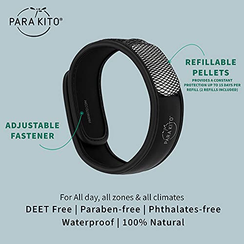 Para'kito Mosquito Insect & Bug Repellent Wristband - Waterproof, Outdoor Pest Repeller Bracelet W/Natural Essential Oils (Black) #TOP1