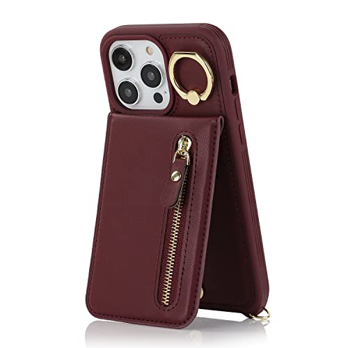 Deyhu Iphone 13 Pro Case With Card Holder For Women, Iphone 13 Pro Phone Case Wallet With Strap Credit Card Slots Crossbody With Kickstand Zipper Shockproof Case For Iphone13Pro - Red Wine #TOP6