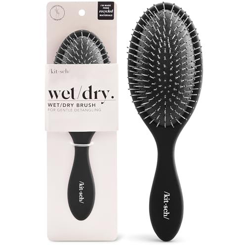 Kitsch Recycled Plastic Wet/Dry Hair Brush, Detangling Tool for Curly or Straight Styles, Brush for Tangled Strands, Flexible Hairbrush Bristles, Brushes for Women & Men, Adults & Kids - Flexi Black