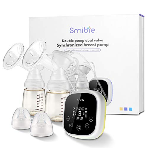 Smibie Double Electric Breast Pump, Dual Motor Milk Pumps with 4 Mode & 18 Levels, Rechargeable Milk Pump for Travel&Home, LCD Touch Panel, Low Noise Design (Yellow)
