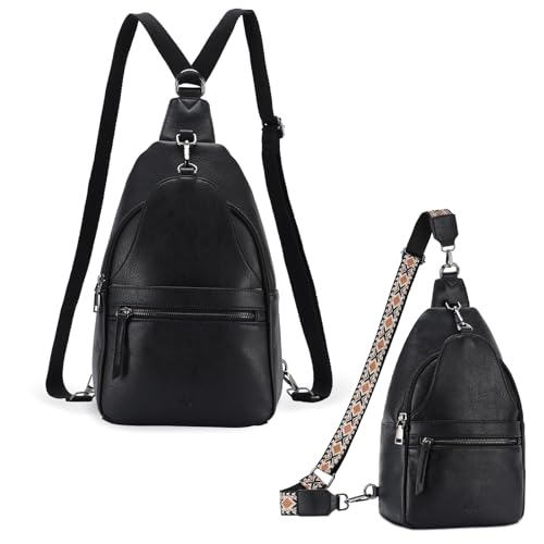 Kasgo Bolso Bandolera Mujer, Mochila Convertible Bolso Moda Bolsos de Hombro Grande Bolsos Cruzados de Cuero Vegano Bolsa De Pecho Casual para Viaje Senderismo Trabajo Deporte, Negro