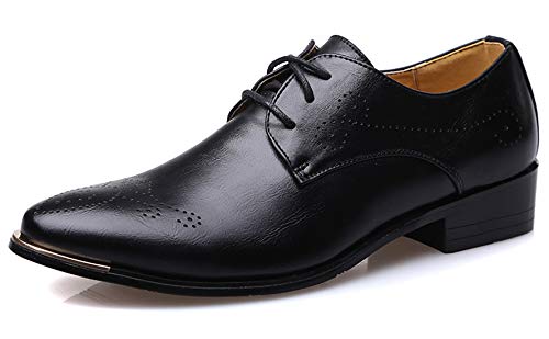 Mens Dress Shoes Classic Oxford Business Lace up Derby Brogue Formal Shoes Black 6 US