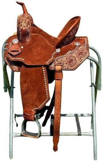 Western Barrel Horse Saddle Handmade Premium Leather Racing Comfort Riding Trail Equestrian Tooled Carved for Best Horse Riding Saddle Size: 10"-18" inches Seat, MO-ADW-44