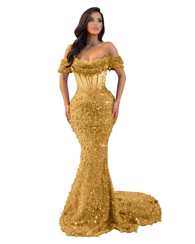 MiwiNovia Plus Size Sequin Prom Dress for Teens Sparkly Gold