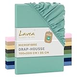 Lavea® Drap-Housse 100x200 cm – Microfibre Douce et Respirante – Bonnet 35 cm – avec Élastique Tout Autour – Certifié Oeko-TEX – Vert Eucalyptus