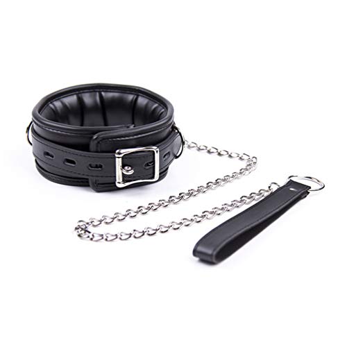 VOEEO Unisex Halsband Leder SM Halsbänder Bondage Erotik Halsband Sexspielzeug (Schwarz & Weich) BDSM Fetisch Halsbänder Leinen