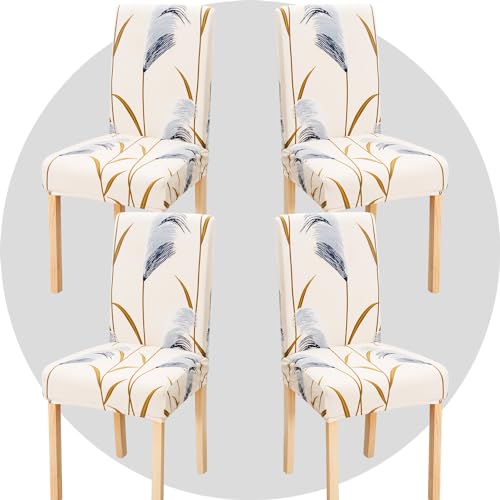 TOMMO Dining Room Chair Covers Set of 4, Stretch Removable Washable Spandex Dining Chair Slipcovers Protectors, Kitchen Chair Covers for Dining Room Party Hotel Ceremony Banquet(Reed Beige)