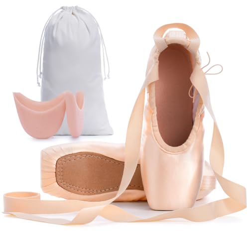 DoGeek Updated Pointe Shoes for Girls and Ladies Professional Ballet Dance Shoes with Ribbon (Pink Adult Women 10.5 Numeric US Footwear Size System Medium)