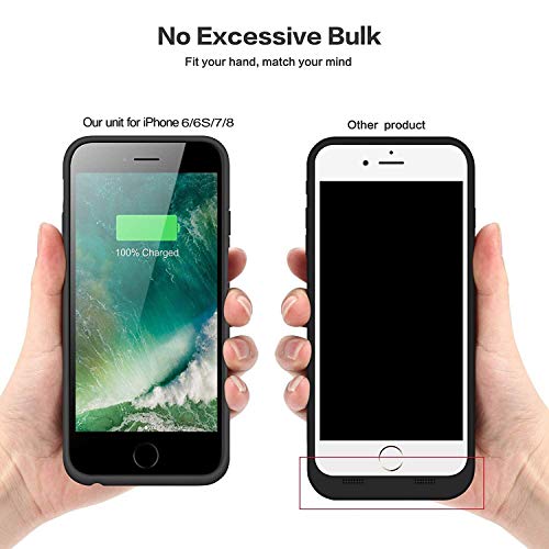 QTshine Battery Case for iPhone 6/6s/7/8, Upgraded [6000mAh] Protective Portable Charging Case Rechargeable Extended Battery Pack for Apple iPhone 6/6s/7/8 (4.7') - Black - Thumbnail 2