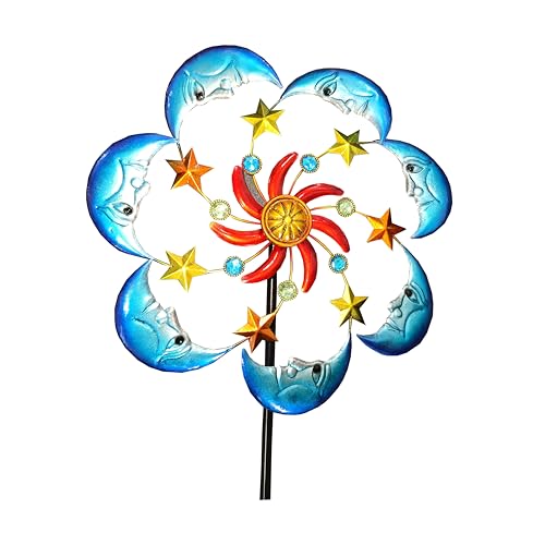 VIOYOUNS 58" Moon and Star Wind Spinner Garden Stake Outdoor Decorations