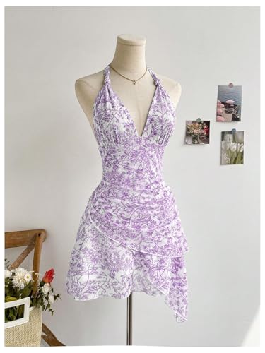 Image of BEAUDRM Women's Summer Mini Dress Backless Vacation Beach Sundresses Boho Going Out Dress Date Night Brunch Outfit