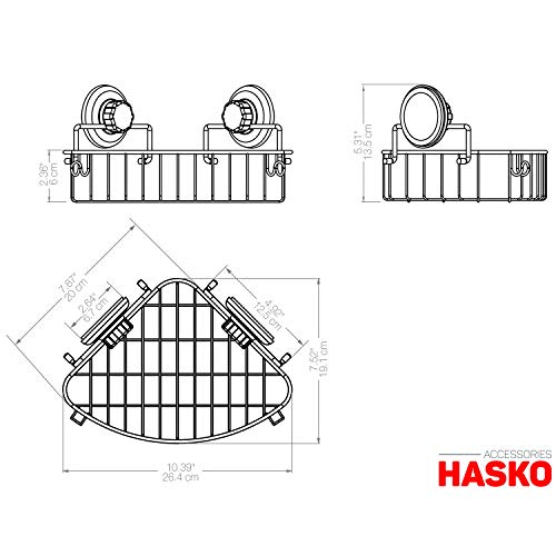 Hasko Accessories Corner Shower Caddy With Suction Cup Shower Shelf With Hooks, Stainless Steel Bathroom Caddy, Wall Mounted Shower Basket For Bathroom, Adhesive 3M Stick Discs Included (Black) #TOP3