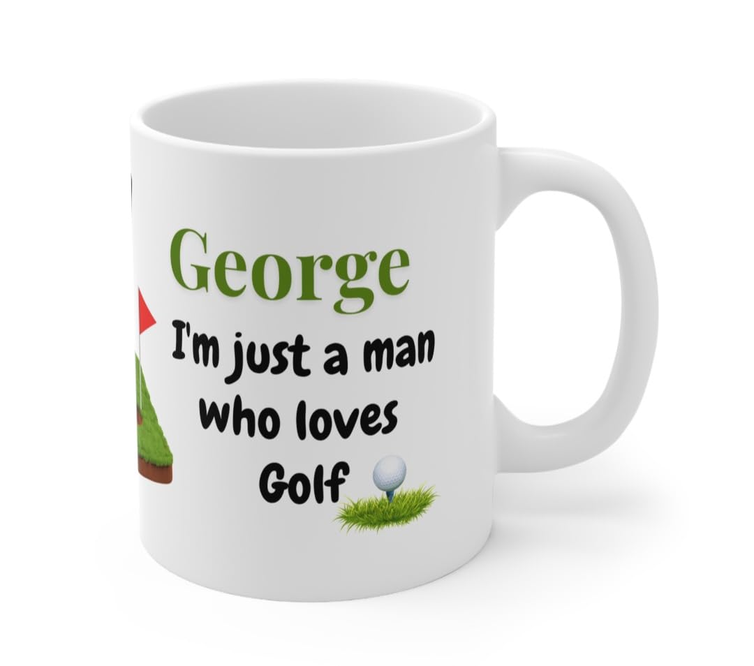 Personalised Golf Lover Coffee Mug, White Ceramic, Custom Name Design, Sports Theme Gift