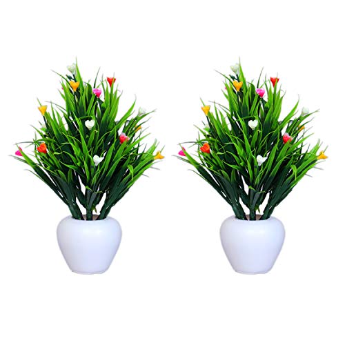 Image of Modo Combo of 2 Artificial Plants with Apple Pot for Home & Office Decor /Guldasta (21 CM) -Multicolor