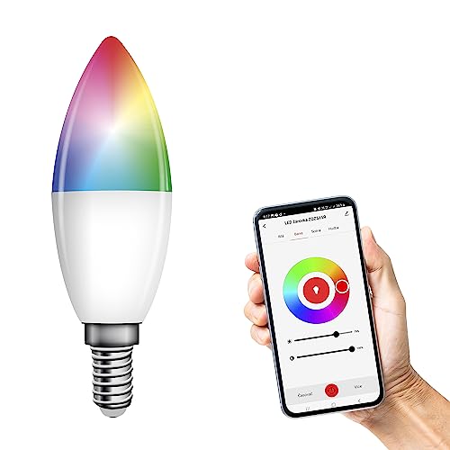 EMOS GoSmart Smart Home RGB LED Vela con App – E14 – Regulable, multicolor y tonos blancos – 470 lm – económica, 4,8 W (en lugar de una bombilla de 40 W) – 20 000 horas – WiFi – Compatible con Google