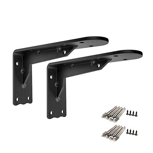 GMF Escuadras para Estanterias Pesadas Soporte De Estante Flotante 2 Piezas Soportes para Estante Negro, para Microondas Y Muebles 400x200mm, con Tornillos - 9 Tamaños