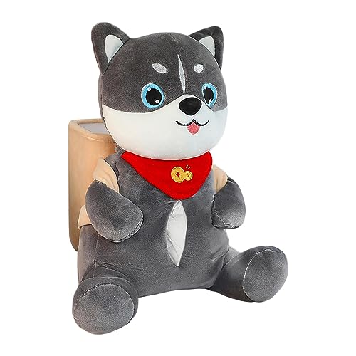 車漫画ティッシュボックスホルダー車ゴミ箱付きかわいいぬいぐるみティッシュホルダーハスキー, 27x20x40cm