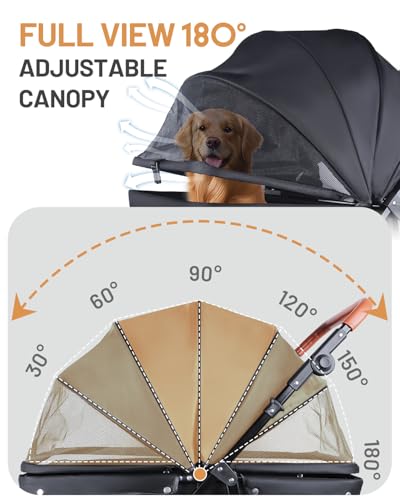 Dog Stroller for Large & Medium Dogs (20–132 lbs), Pet Stroller for 2 Small Dogs with Adjustable Handle & Canopy, Sun Shades, Storage Organizer, Foldable & Ventilated,Black
