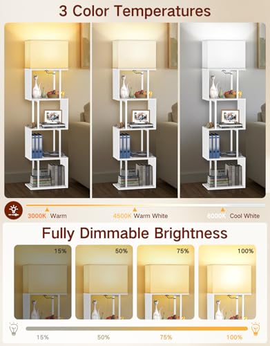 Image of 5-Tier Floor Lamp with Shelves & Remote, Dimmable S-Shaped Bookshelf with 3 Color Temperature, 1-Hour Timer, Tall Corner Standing Lamp for Living Room, Bedroom, Office