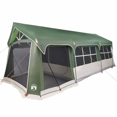 vidaXL Familienzelt Grün und Weiß 620 x 322 x 240 cm Polyester, Abenteuer Ruft: modernes Familienzelt, wasserdichtes Outdoor-Gehäuse, großes Camping-Equipment, ideal fürs Wandern und Reisen