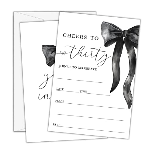 Invitation anniversaire fille chic lot de 25 cartes noir et blanc avec enveloppes de fête