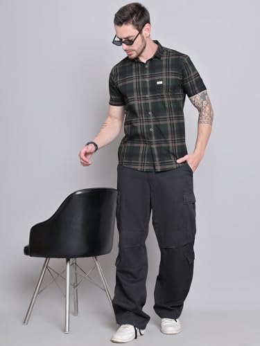 Image of Majestic Man Men Comfort Slim Fit Checked Pure Cotton Half Sleeve Casual Shirt