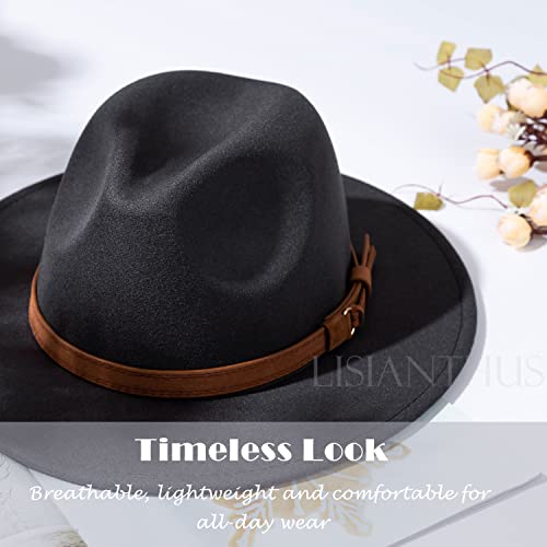 Image of Lisianthus Men & Women Vintage Wide Brim Fedora Hat | Classic Belt Buckle Decor, Adjustable Drawstring, Inner Breathable Sweatband, Timeless Style, Ideal for Travel & Daily