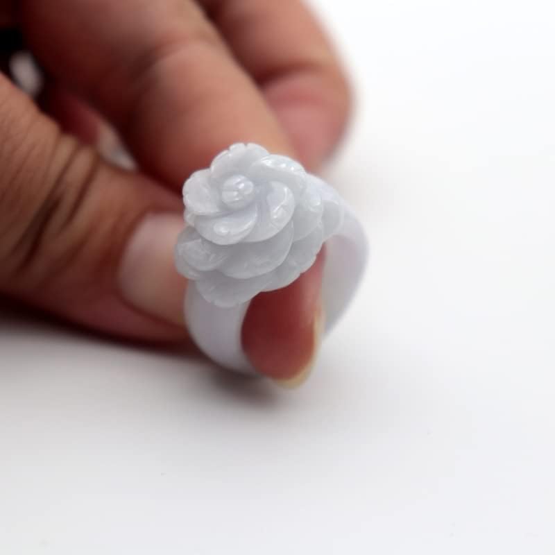 LSCZSLYH Trend Band Ring Natural Jade Stones Rings for Women Jewellery Emerald Rose Flower Hand-Carved Ladies Luxury Jewelry (Main Stone Color : White Green, Ring Size : 16mm-17mm)