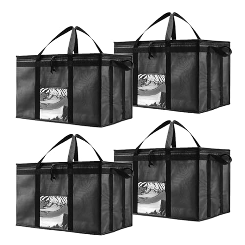 Image of NZ home Insulated Bags for Food Delivery (3XL) Grocery Shopping Cooler Bag, Pizza Delivery, Hot & Cold Catering Tote, Reusable, Foldable & Heavy Duty (4 Pack, Black)