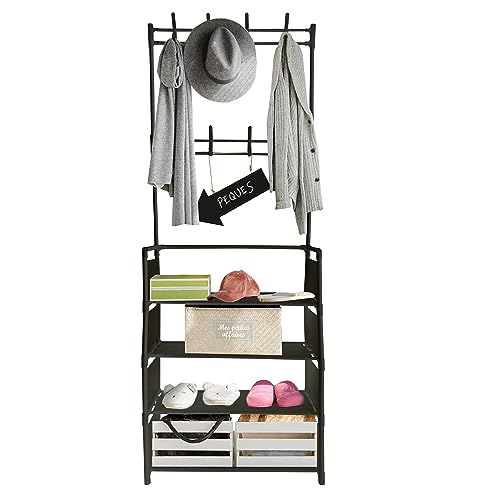 Nyana Home | Recibidor con Perchero de Entrada y Zapatero | Hasta 12 Pares | 8 Colgadores | 155 Alto 60 Largo 29 Fondo (Negro)