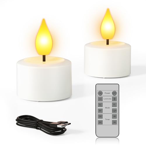 SoulBay Velas de té LED recargables, 2 unidades, control remoto, temporizador, parpadeo, para habitaciones, mesas, fiestas, salón, Halloween, decoración navideña