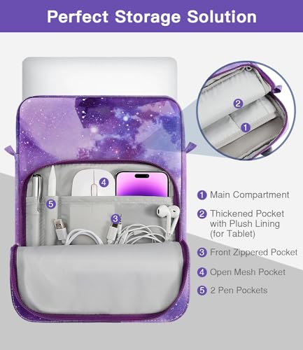Image of MoKo 15 Inch Laptop Sleeve Bag Fits New Mac Air 15 inch M5 2026, Mac Pro 14 inch M5 /M5 Pro /M5 Max 2026, Galaxy Tab S9 Utra 14.6 inch 2023, Handle Carrying Case with Shoulder Strap, Purple Starry Sky