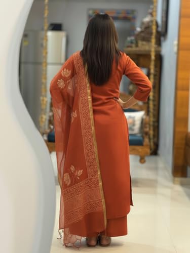 Image of ANNI Designer Women's Rayon Viscose Straight fit Printed Embroidered Kurta with Pant & Dupatta | Ethnic Kurta Set for Women | Daily, Office & Festive Traditional