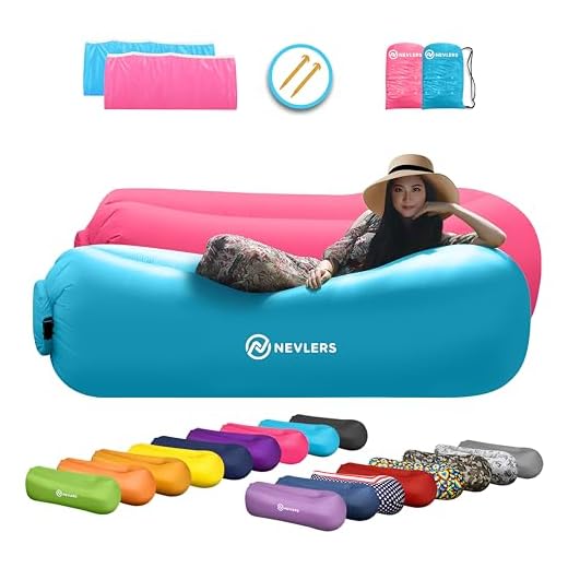 mockins 2 Pack Inflatable Lounger Air Sofa Perfect for Beach Chair Camping Chairs or Portable Hammock and Includes Travel Bag Pouch and Pockets | Easy to Use Camping Accessories -Blue and Pink Color