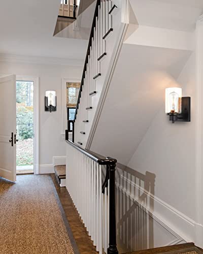 Eidonta 2-Pack Bath Vanity Light Fixtures Wall Sconces, Modern Indoor Bathroom Wall Lights With Seeded Glass, Black Wall Light Fixtures For Bedroom Mirror Kitchen Living Room Entryway Patio #TOP7