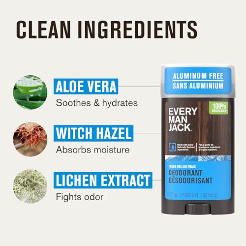 Image of Every Man Jack Fresh Air Men's Deodorant - Stay Fresh with Aluminum Free Deodorant For all Skin Types - Odor Crushing, Long Lasting, with Naturally Derived Ingredients - 3oz (3-Pack)