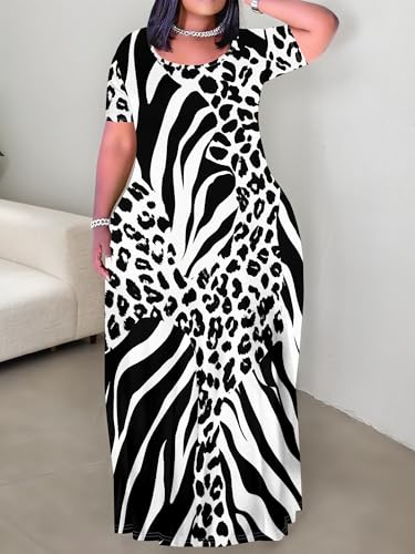 Image of SUZONANA Plus Size Dresses for Women Summer Casual Maxi Dress Short Sleeve Loose Vacation Dress