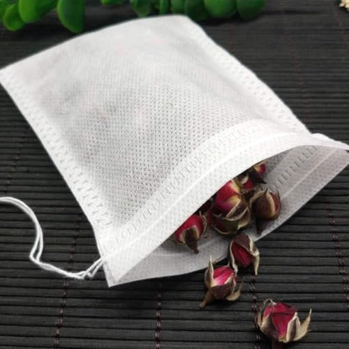 100Pcs White Disposable Tea Filter Bags Empty Cotton Drawstring Seal Filter Tea Bags for Loose Leaf Tea Strainers and Filters (5cm)
