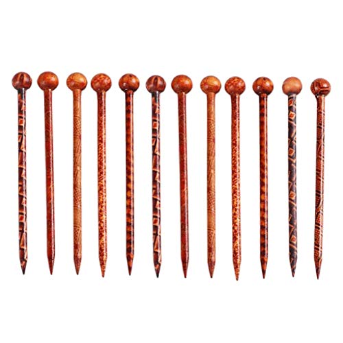 F Fityle 12Pieces Flowers Print Wooden Hair Sticks Natural Sandalwood Hairpin Hair Accessory Hair Chopsticks Japanese for Women Girl - 130mm in Length