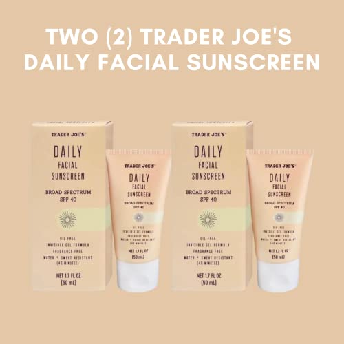 Trader Joe's Daily Facial Sunscreen Spf 40 Oil Free Invisible Gel Formula Fragrance Free Water Sweat Resistant ''Supergoop Dupe'', 1.70 Fl Oz (Pack Of 2) Bundle By Foxtail Collective With Custom Bag #TOP2