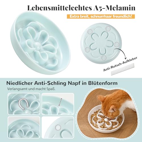 Anti-Schling Fressnapf Katze aus Melamin - Labyrinth Futternapf für langsames Fressen - Katzennapf für Trocken- & Nassfutter - Spülmaschinenfest - 16 x 2,5 cm - Weiß